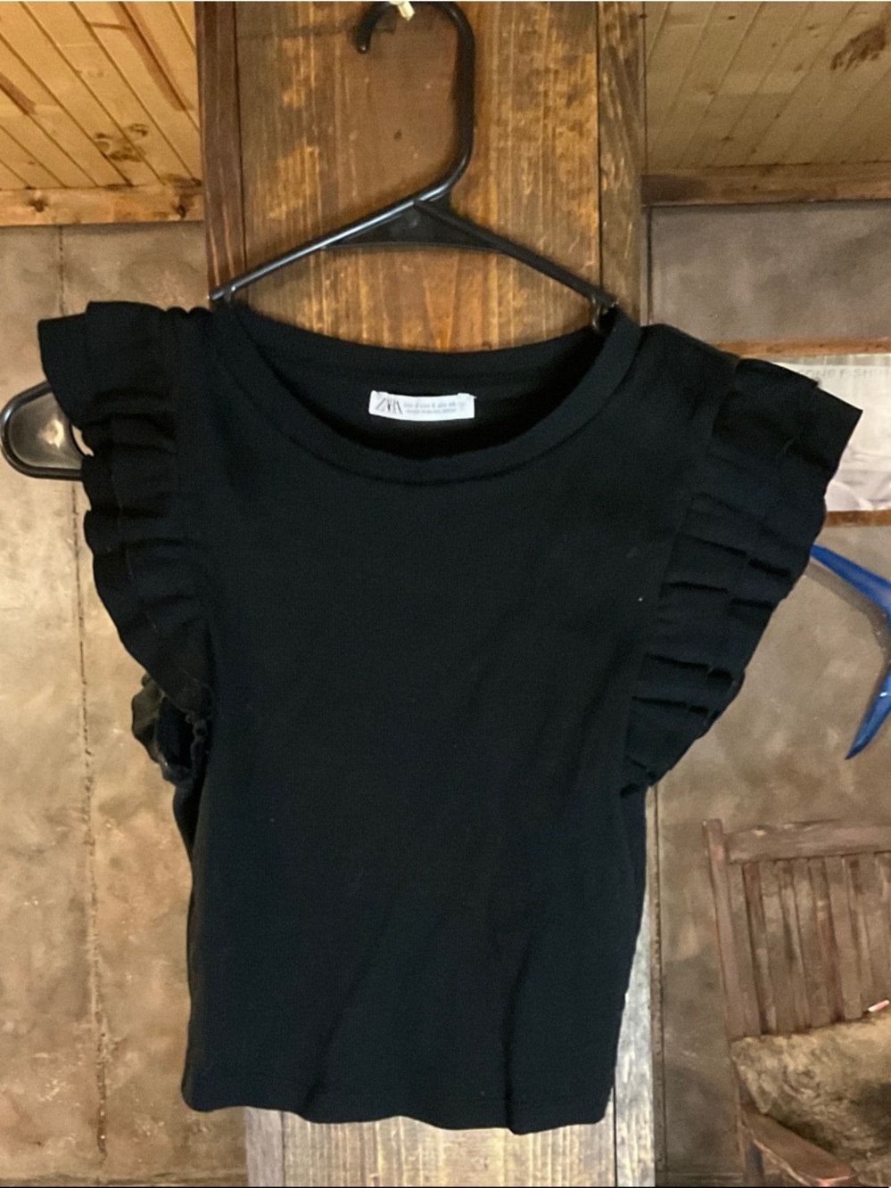 Zara Black Ruffle-Sleeve Top